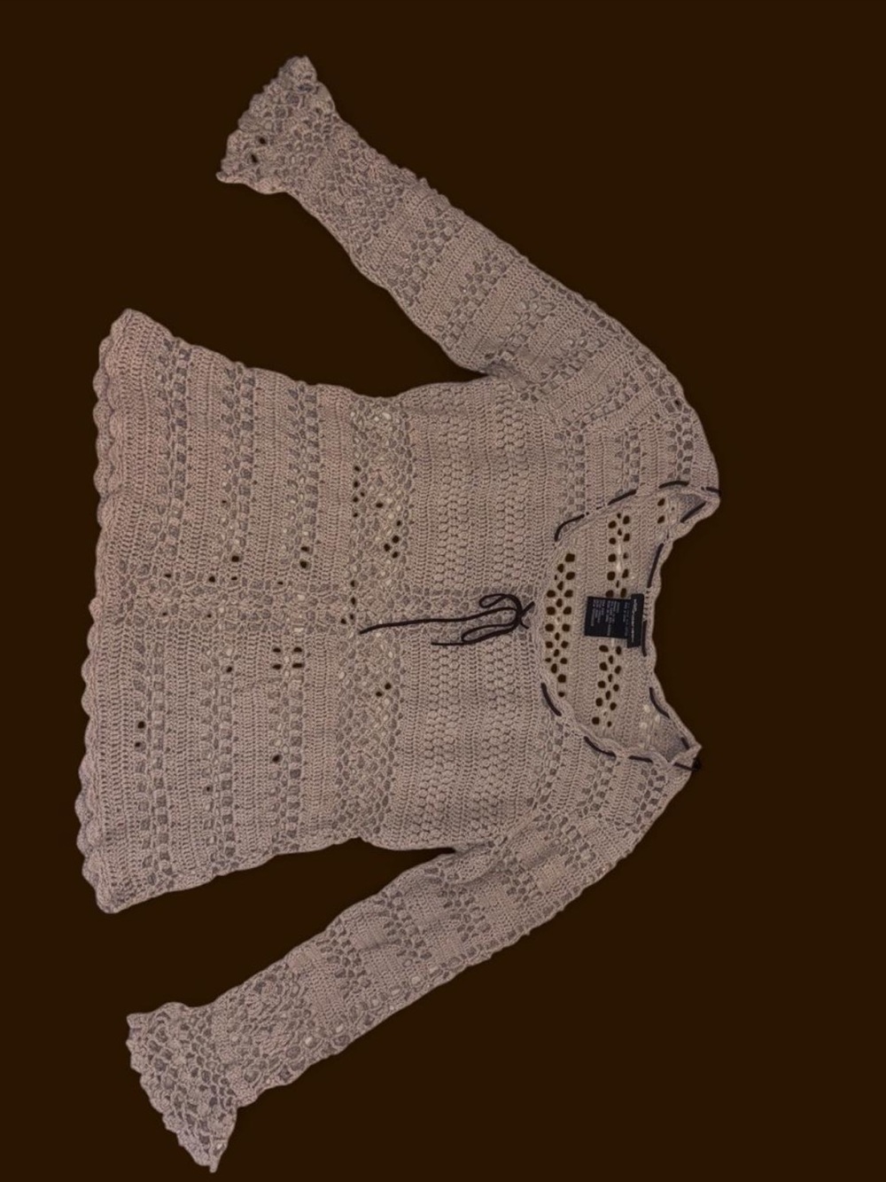 No Boundaries Light Beige Crochet Tie-Front Sweater